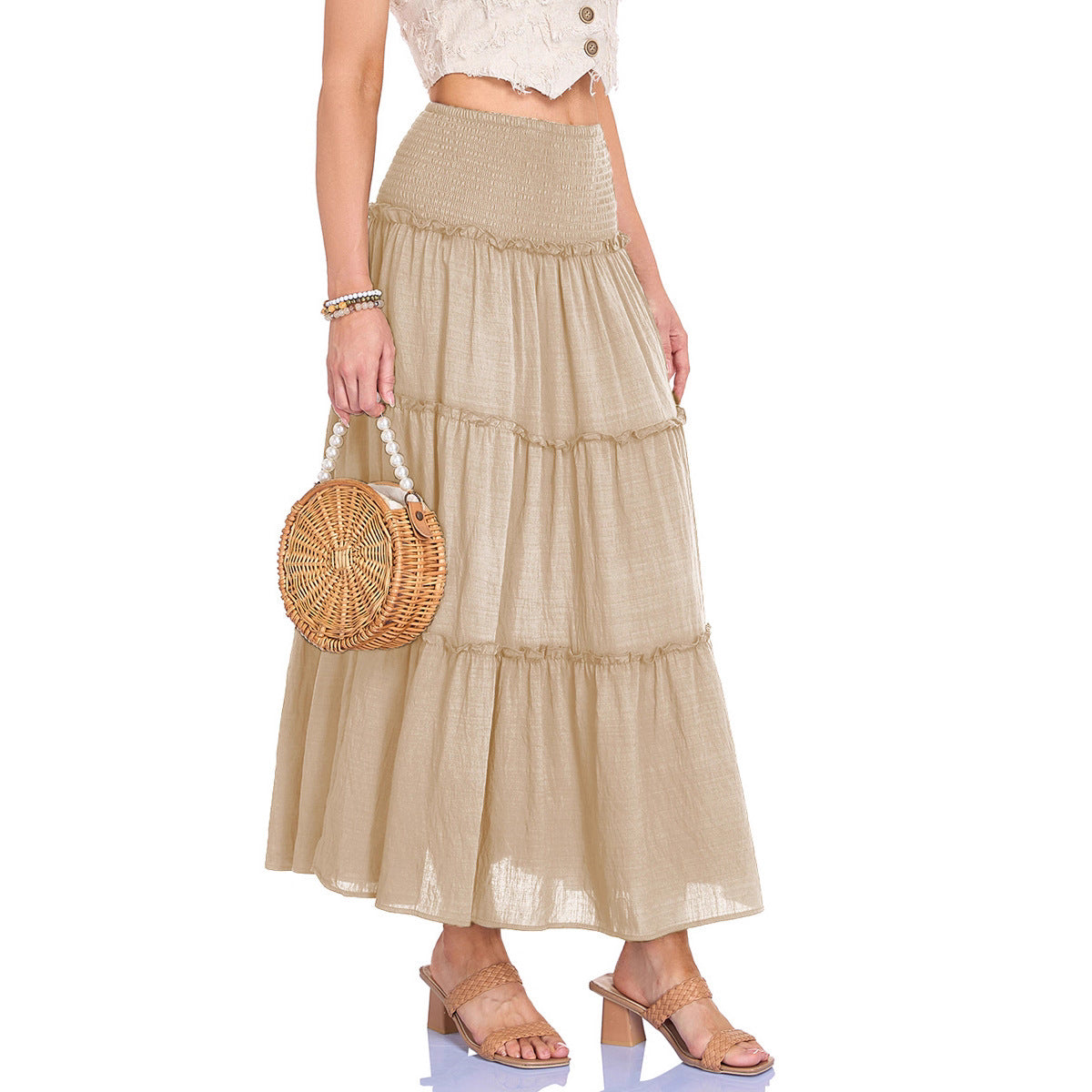 Women's With Lining Wooden Ear Wrinkle Cotton Skirts