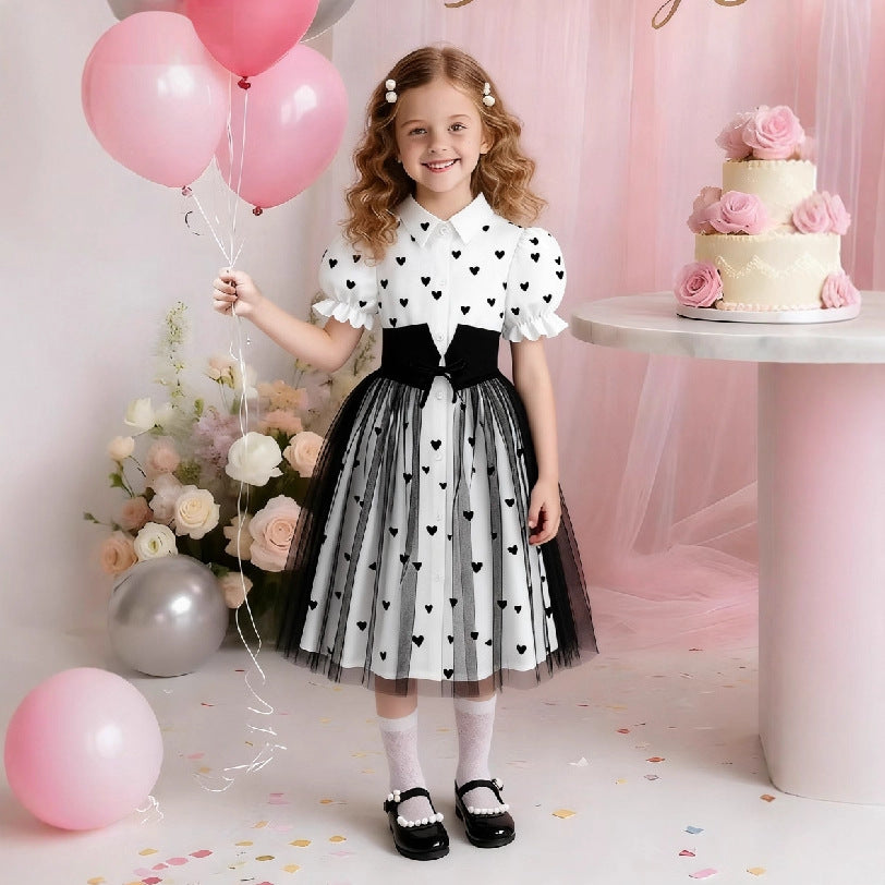 Printing Princess Dress Mesh Flying Sleeves Pettiskirt Sweet Children's Suit