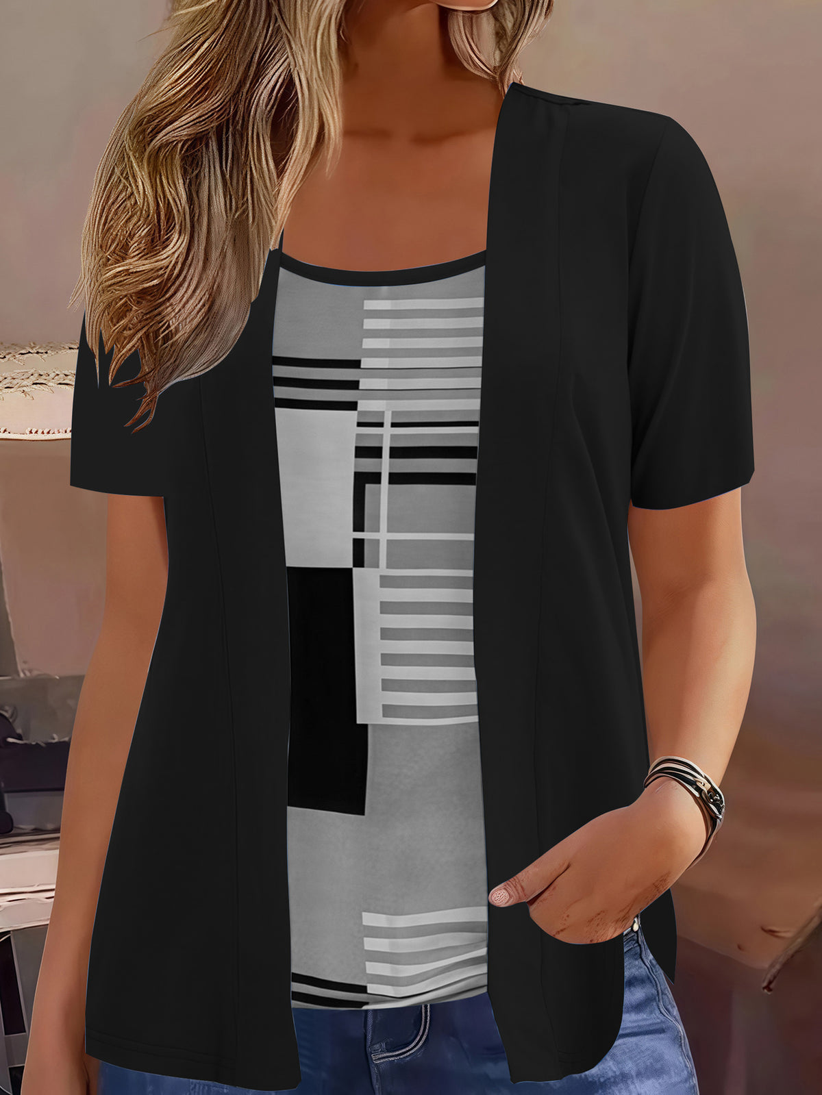 Women's Fashion Stitching Fake Two-piece Design Clothing