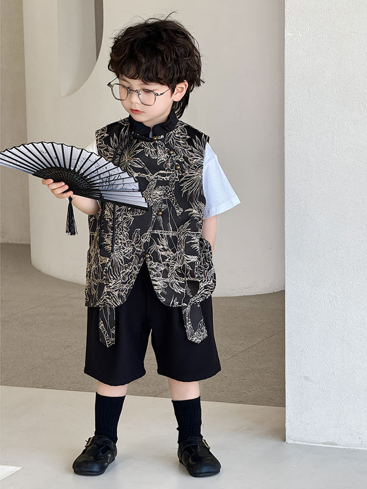 Women's & Men's Costume Skirt Spring Black Gold Embroidered Vest Children's Suit