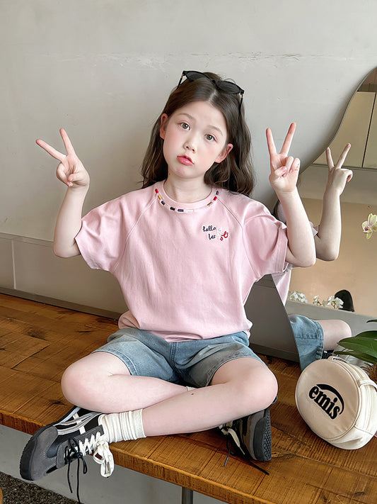 Children's Embroidery Short-sleeved Shirt Fashionable Teens Short Sleeve Clothes Children's T-shirt