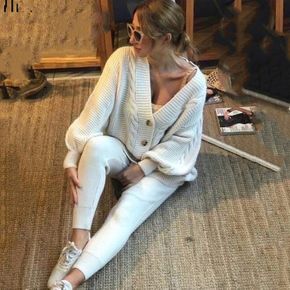 Women's Solid Color Buttons Thickened Set Fashion Casual Suit