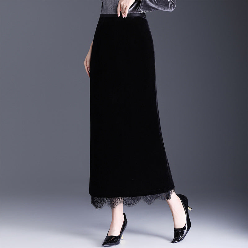 Women's Black Straight Autumn High Waist Commuter Skirts