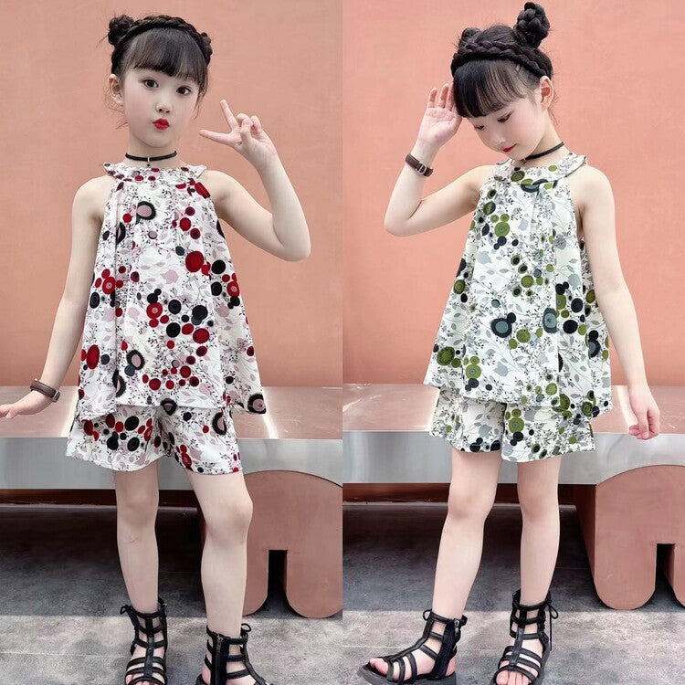 Children's Summer Fashionable Sleeveless Thin Type Chiffon Big Children's Suit