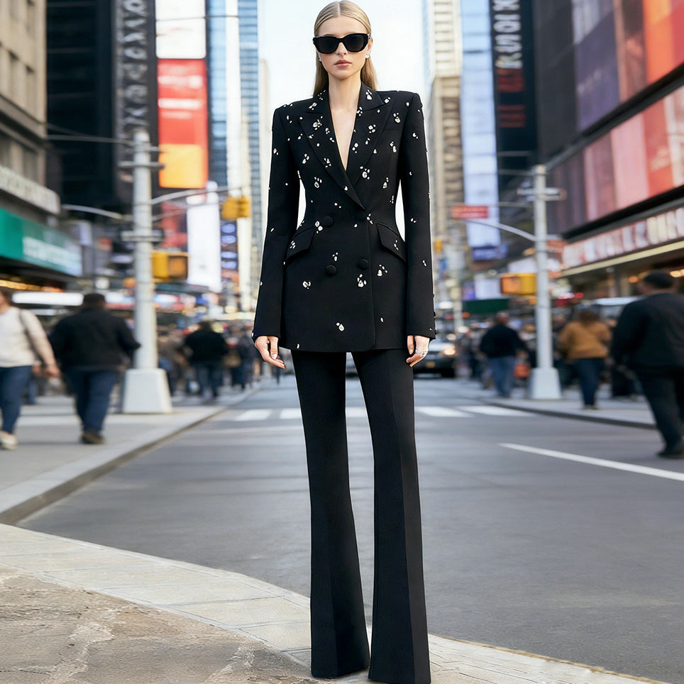 Bead Diamond Slim Fit Trousers Two-piece Fashion Casual Suit