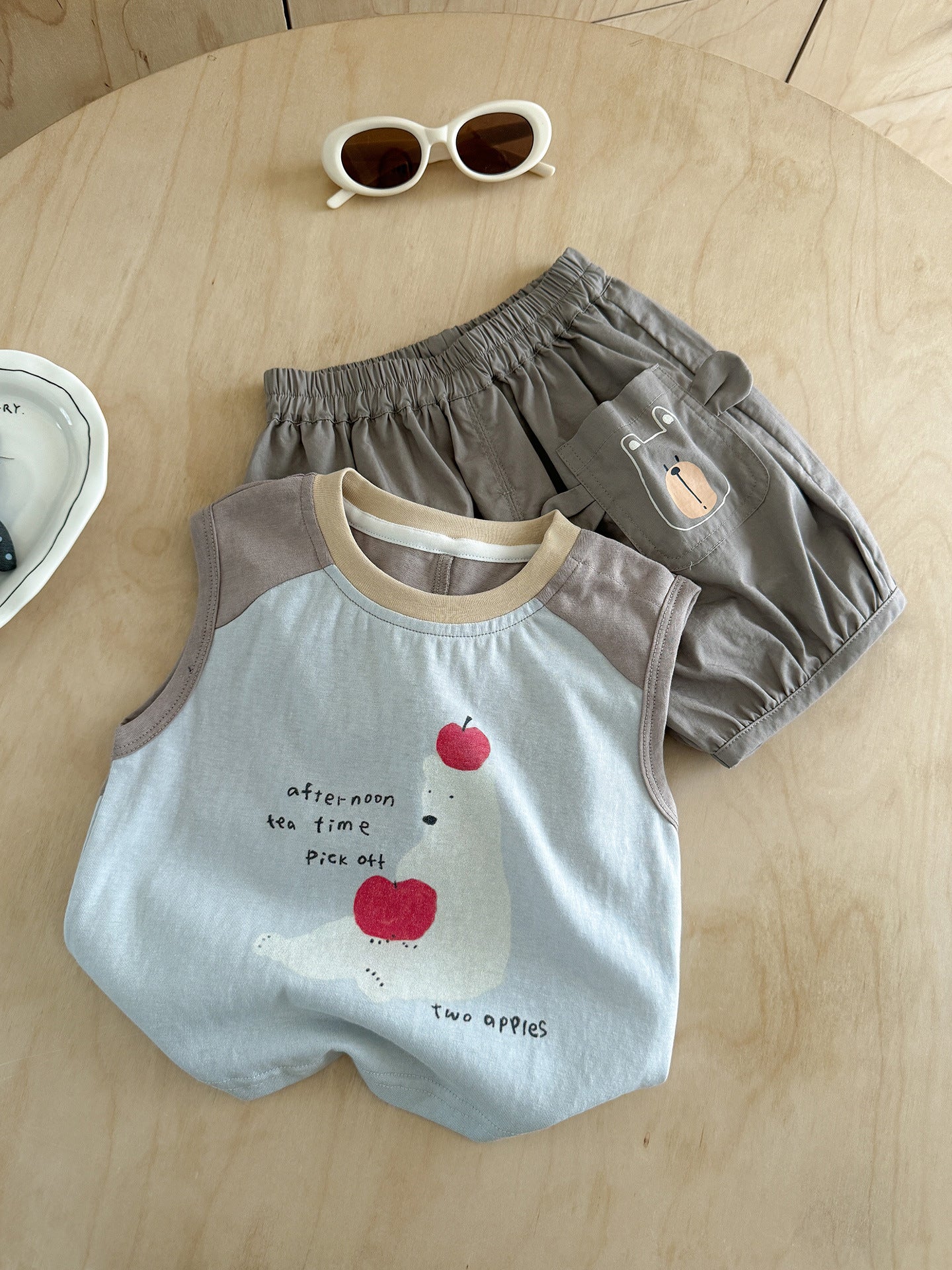 Summer Cartoon Sleeveless T-shirt Shorts Two-piece Set Clothes Children's Suit
