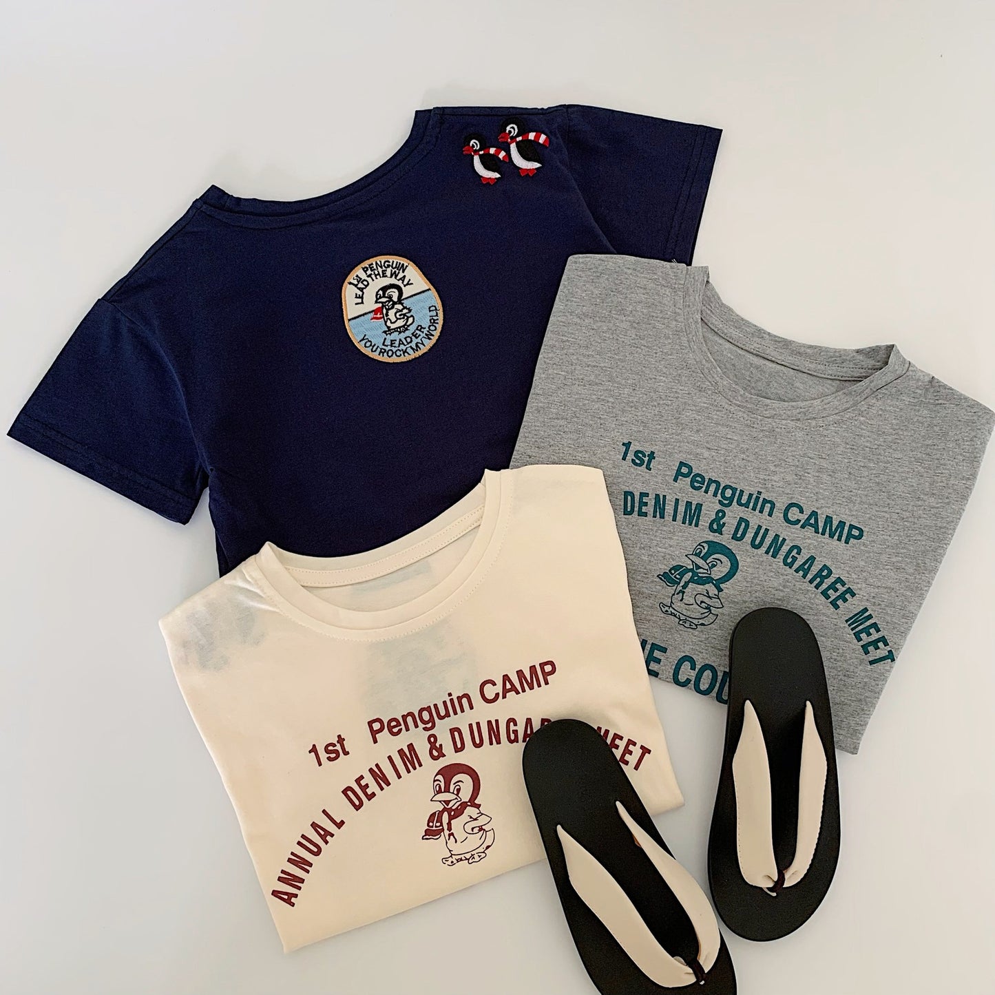 Children's Short-sleeved Summer Letter Embroidered Penguin Class Children's T-shirt