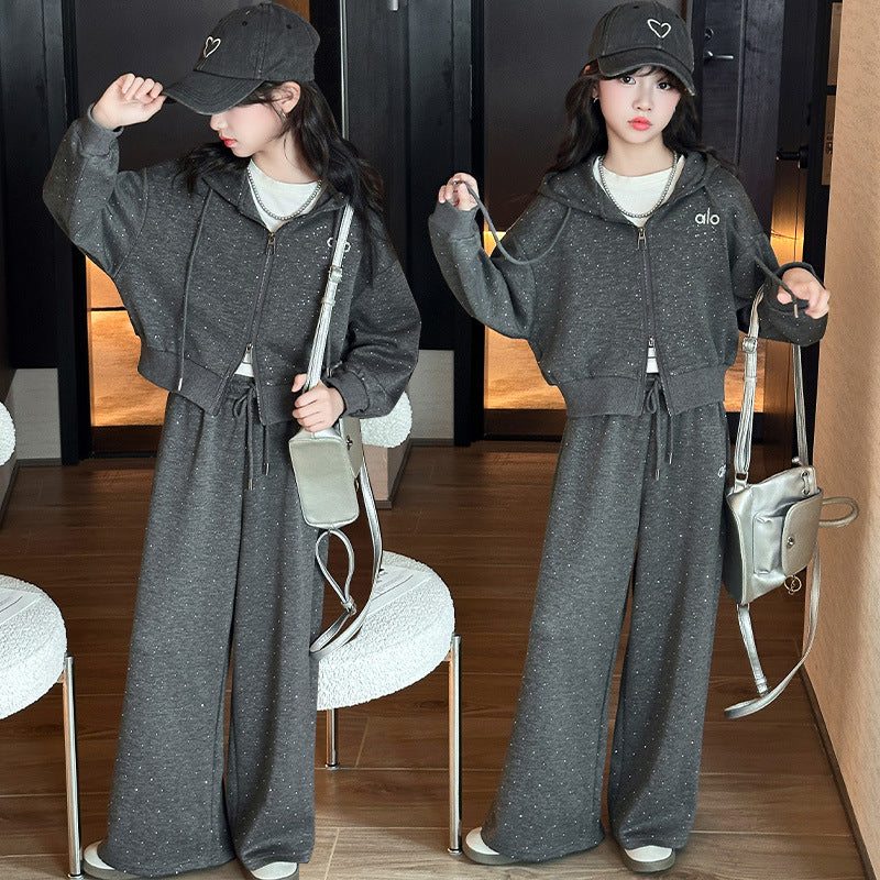 Style Starry Brick Feeling Fried Street Leisure Sports Baggy Coat Children's Suit