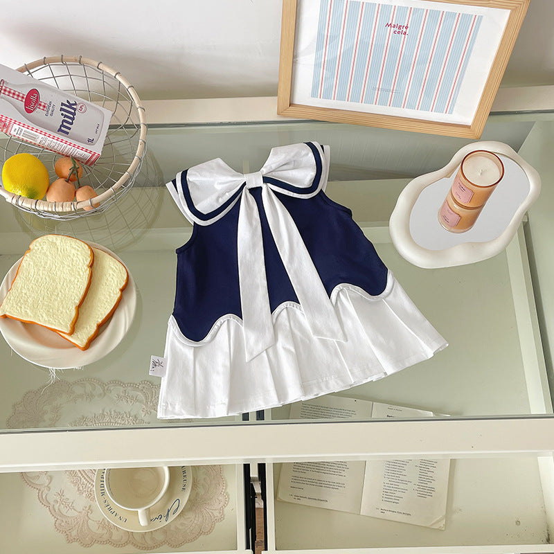 Women's & Children's Rabbit Back Bow Color Matching Pleated Skirt Children's Dress