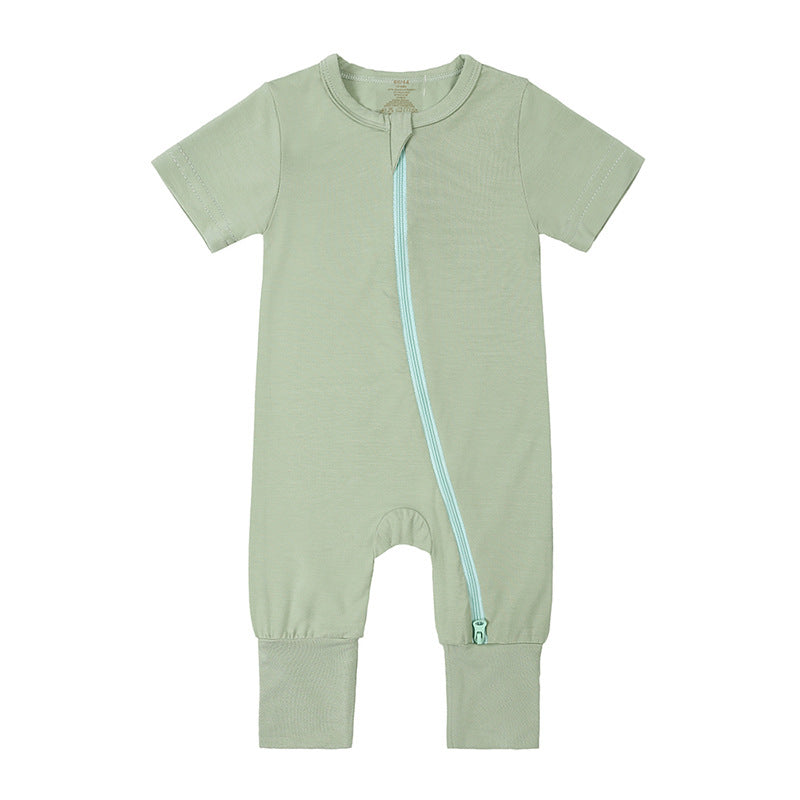 Jumpsuit Summer Bamboo Fiber Style Short Sleeve Male Female Jumpsuit, Climbing Suit