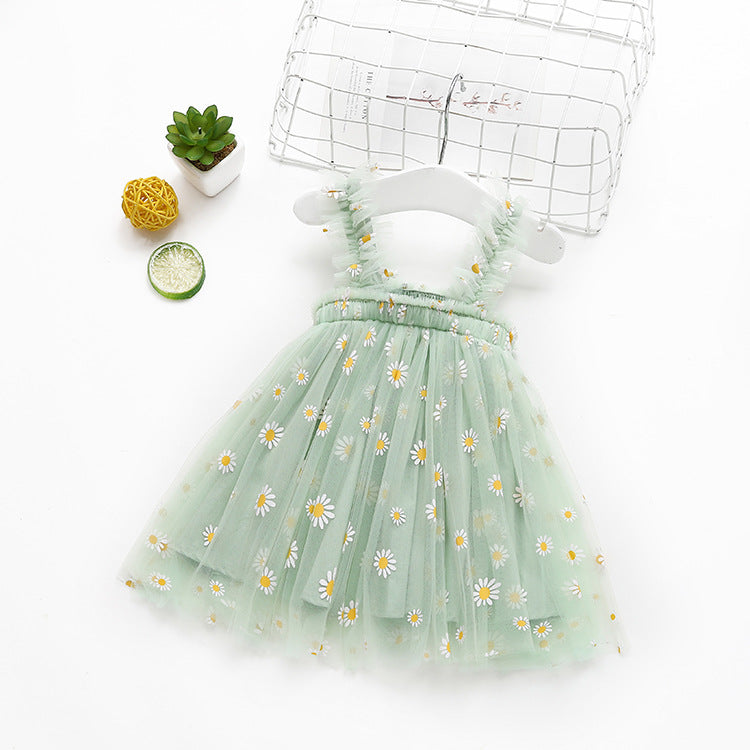 Embroidered Mesh Suspender Skirt Tube Top Fluffy Children's Dress