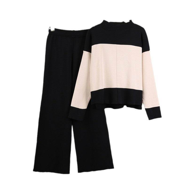 Women's Color Matching Round Neck With Wide Leg Sweaters