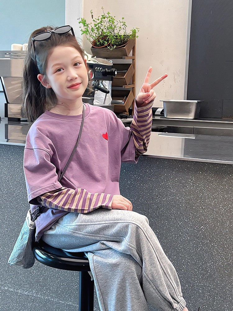Children's Clothing Striped Fake Two Pieces Long-sleeved Bottoming Shirt Western Style Children's T-shirt