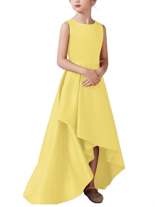 Satin Solid Color Sleeveless Elegant Irregular Large Swing Mop Children's Dress