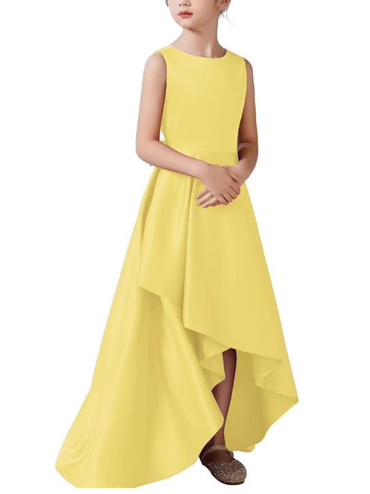 Satin Solid Color Sleeveless Elegant Irregular Large Swing Mop Children's Dress