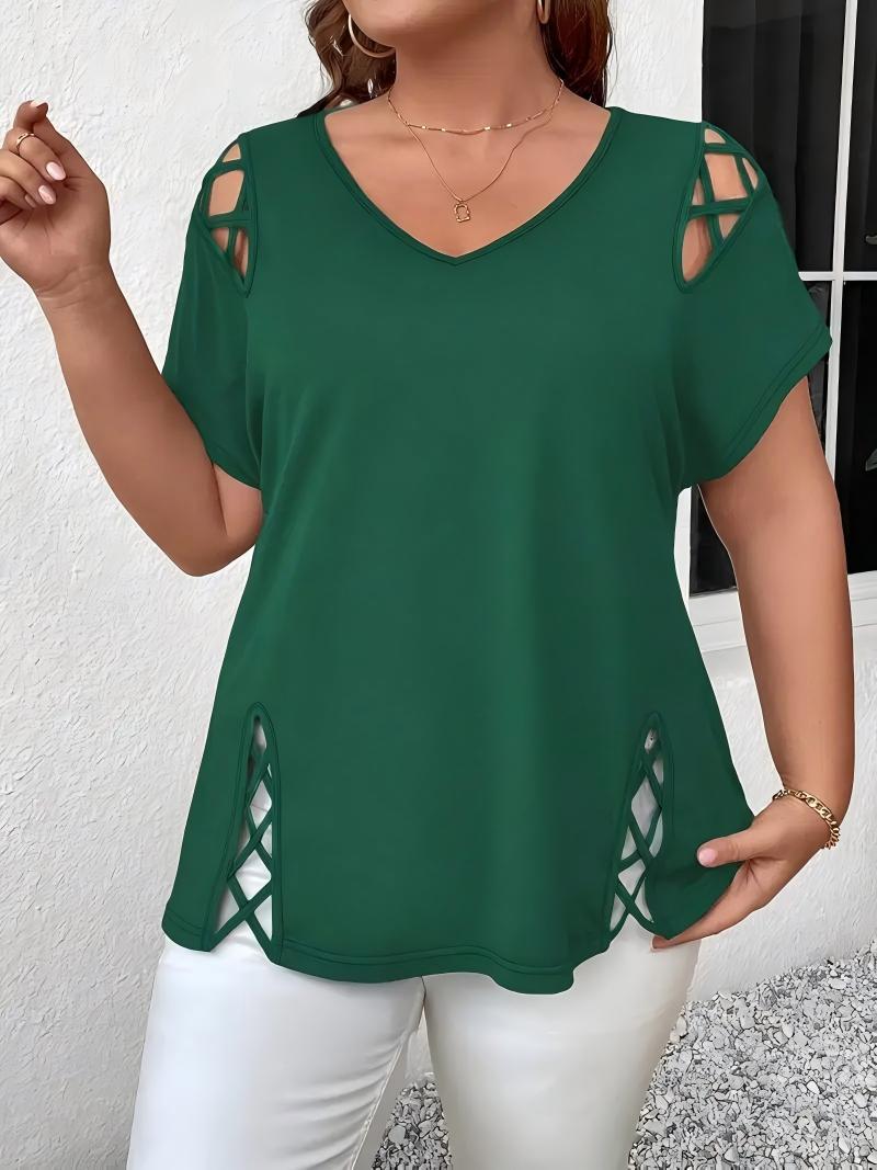 Women's Summer Casual Short-sleeved Shoulder Side Cross Large Size T-shirt