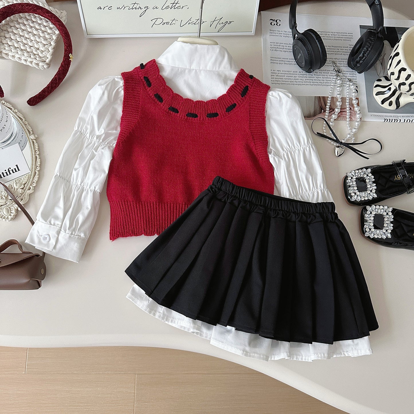 Autumn Fashionable Preppy Style Set Doll Collar Shirt Children's Suit