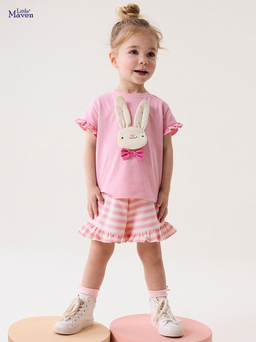 Children's Cute Summer Short-sleeved Cartoon Striped Clothing Children's Suit