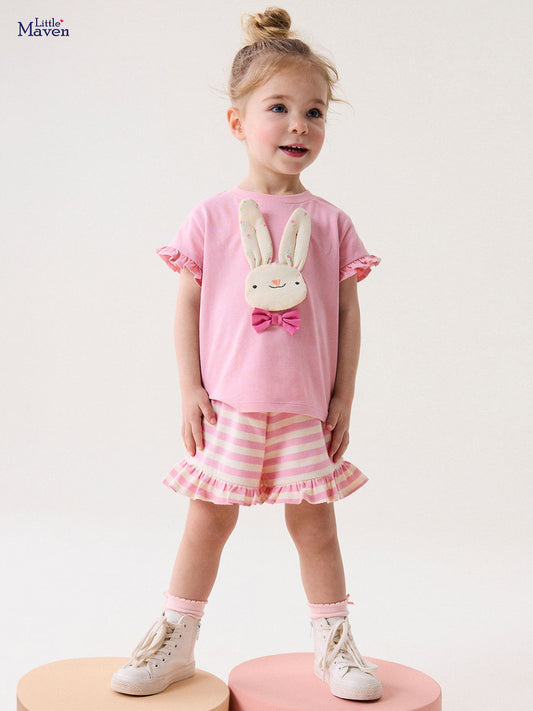 Children's Cute Summer Short-sleeved Cartoon Striped Clothing Children's Suit