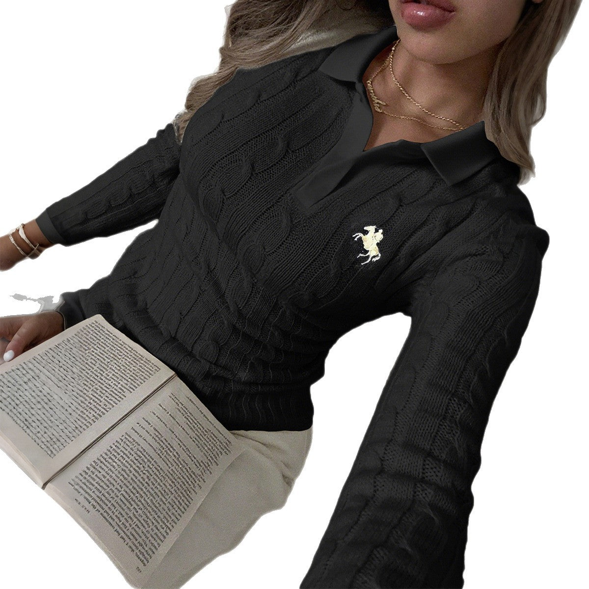 Women's Minimalist Long Sleeve Shirt Collar Inner Tops