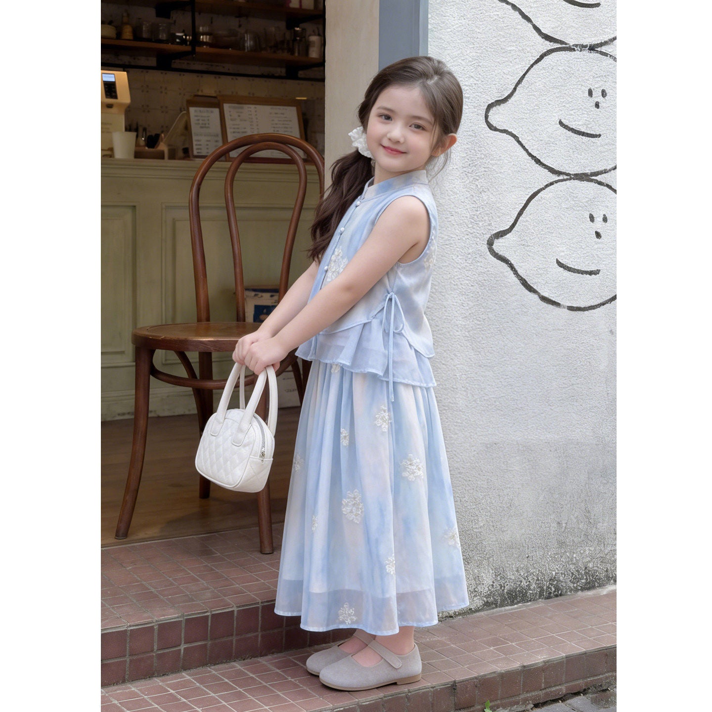 Chinese Style Summer Thin Flower Two-piece Children's Suit