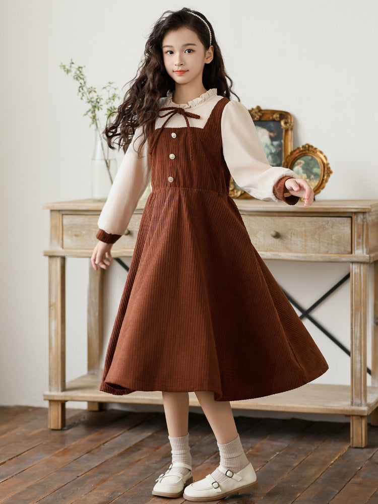 Winter Fleece-lined Princess Retro College Style Children's Dress
