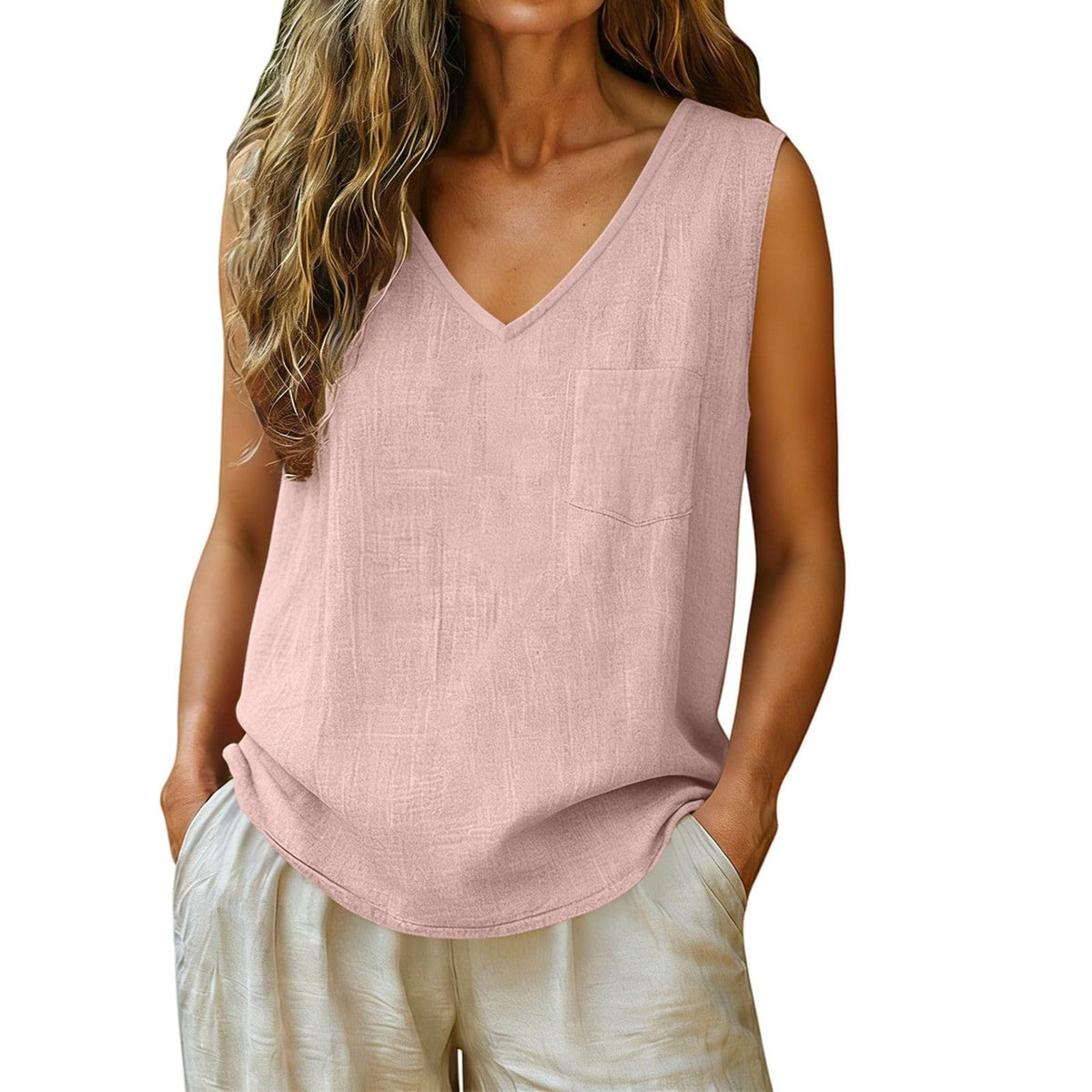 Women's Summer Fashion Casual Pocket Sleeveless Solid Color Cotton Linen Small Vest/suspenders/tube Top