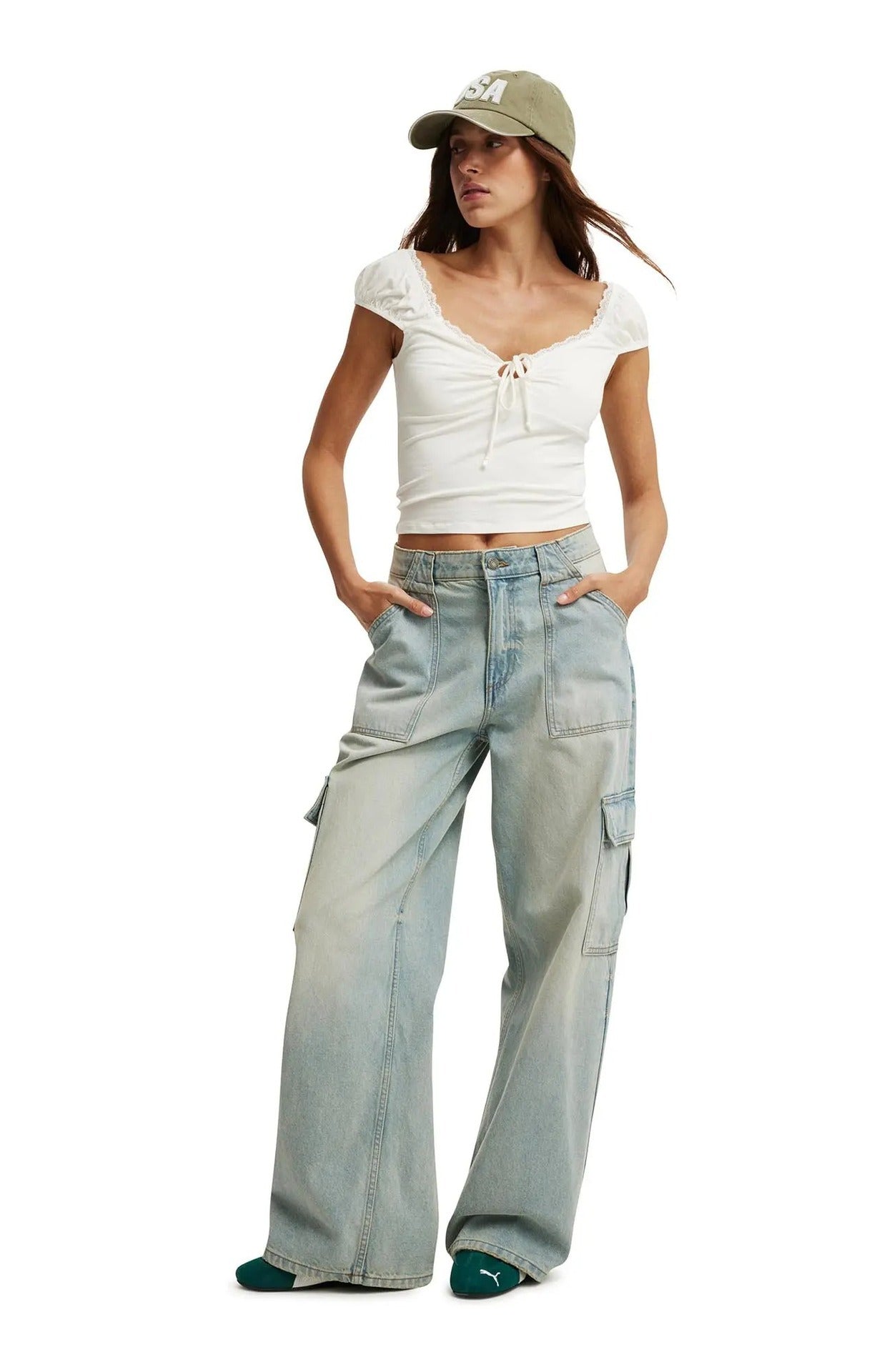 Women's Washed Large With Pocket Trendy Loose Straight Women's Jeans