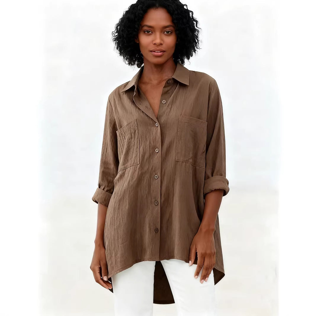Women's Loose Cotton Linen Shirt Long Sleeve Tops