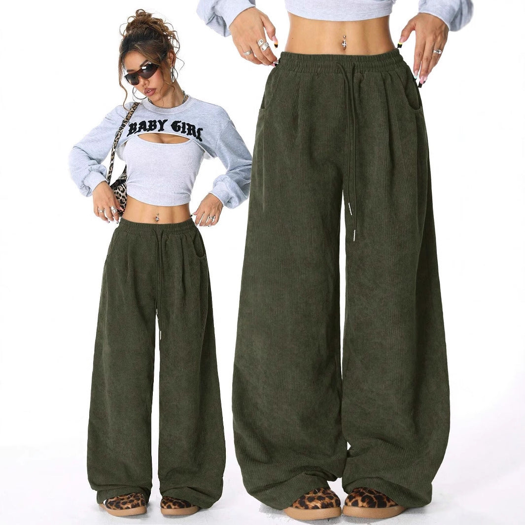 Waist Versatile Draping Effect Drawstring Wide Pants