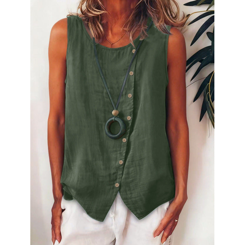 Women's Bohemian Sleeveless Button Shirt Side Single-breasted Small Vest/suspenders/tube Top