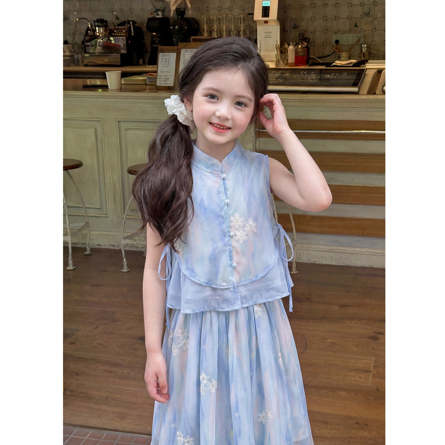 Chinese Style Summer Thin Flower Two-piece Children's Suit