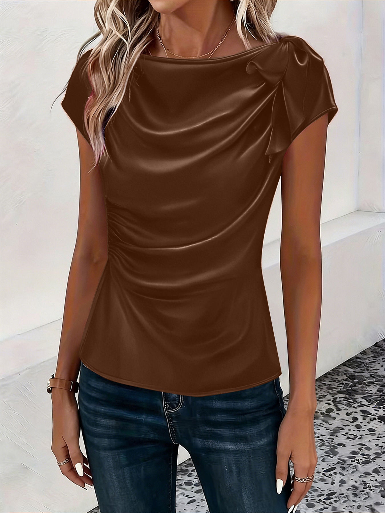 Women's Solid Color Satin Artificial Silk Pullover Tops