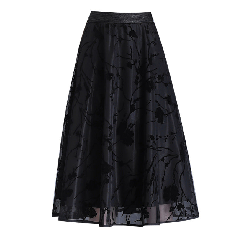 Women's Tulle High Waist Pleated Black Slimming A- Skirt