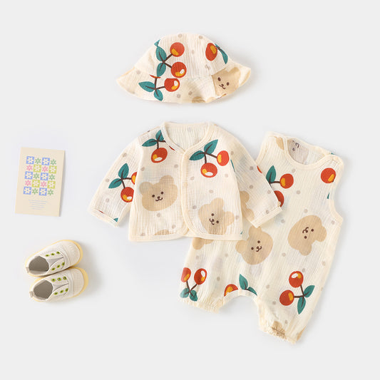 Thin Gauze Sleeveless Romper Air Conditioning Three-piece Born Jumpsuit Going Jumpsuit, Climbing Suit