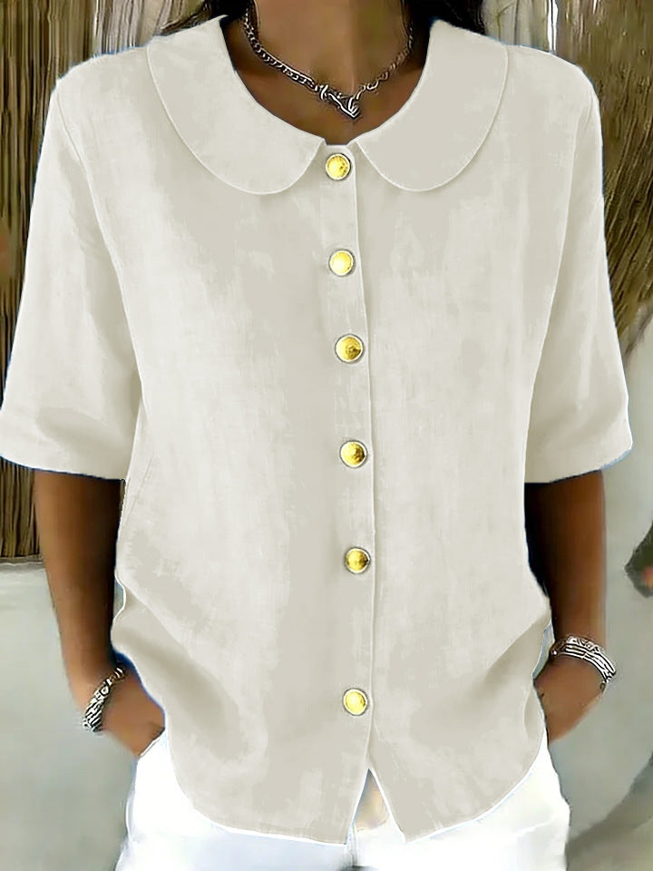 Women's Summer Elegant Fashion Button Linen Short-sleeved Blouse