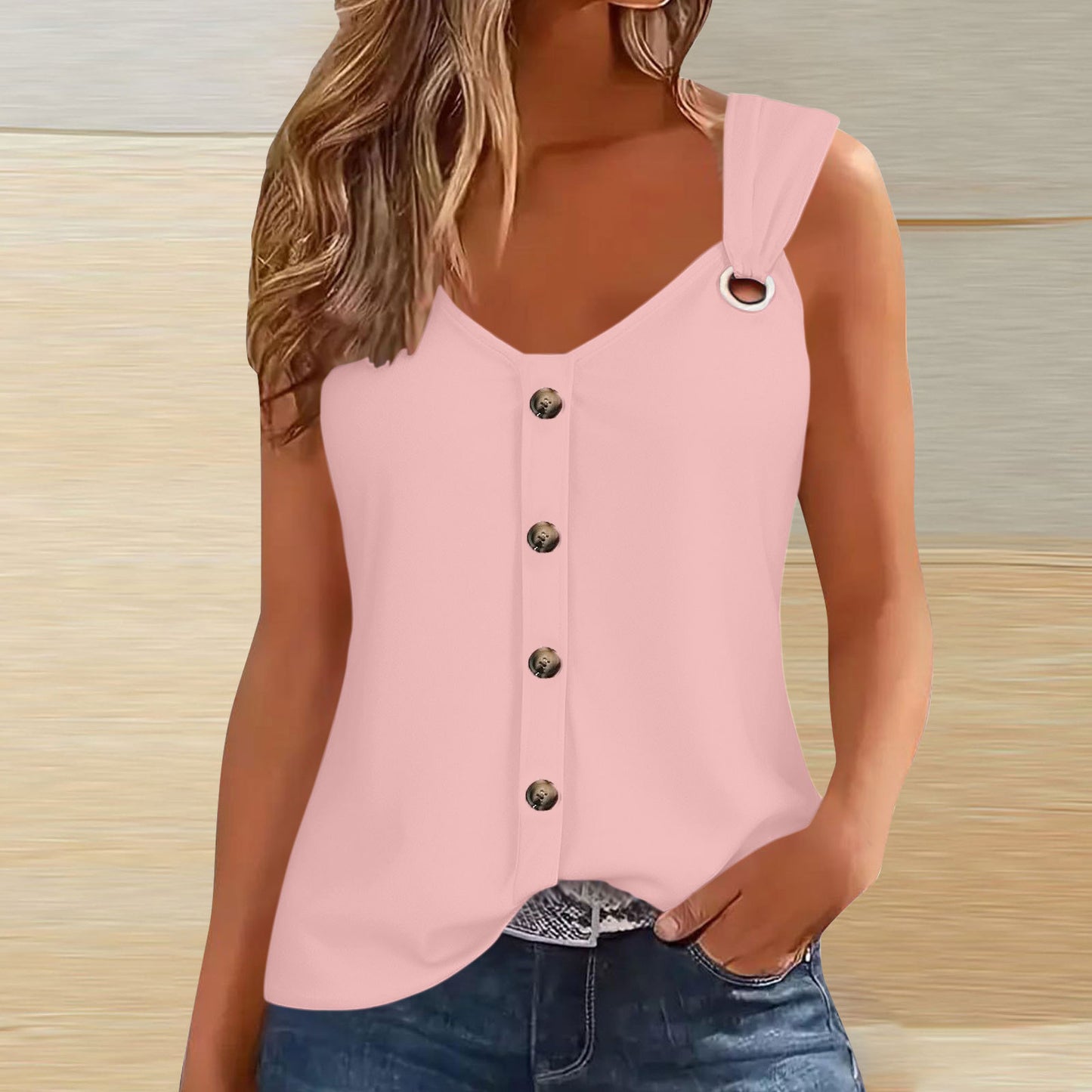 Women's Sling Button Solid Color Fashion Vests