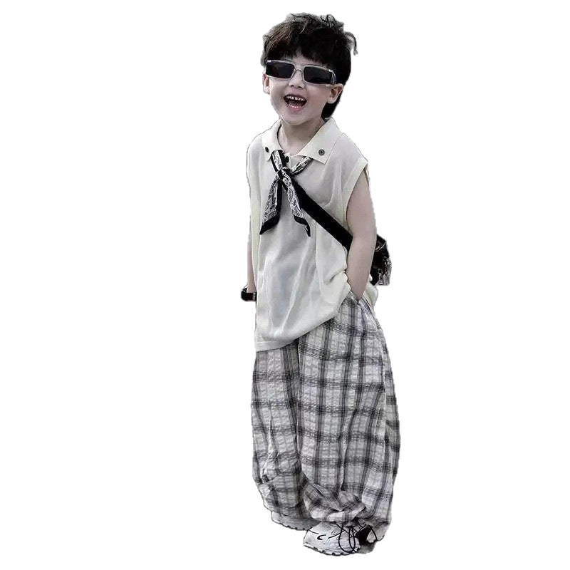 Children's Boys Summer Sleeveless Vest Sweater Anti Mosquito Pants Children's Suit
