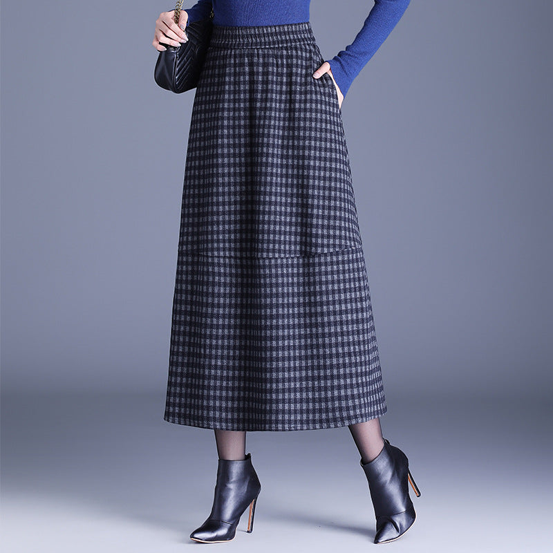 Plaid Mid-length Fashion Casual Elastic Waist Skirt