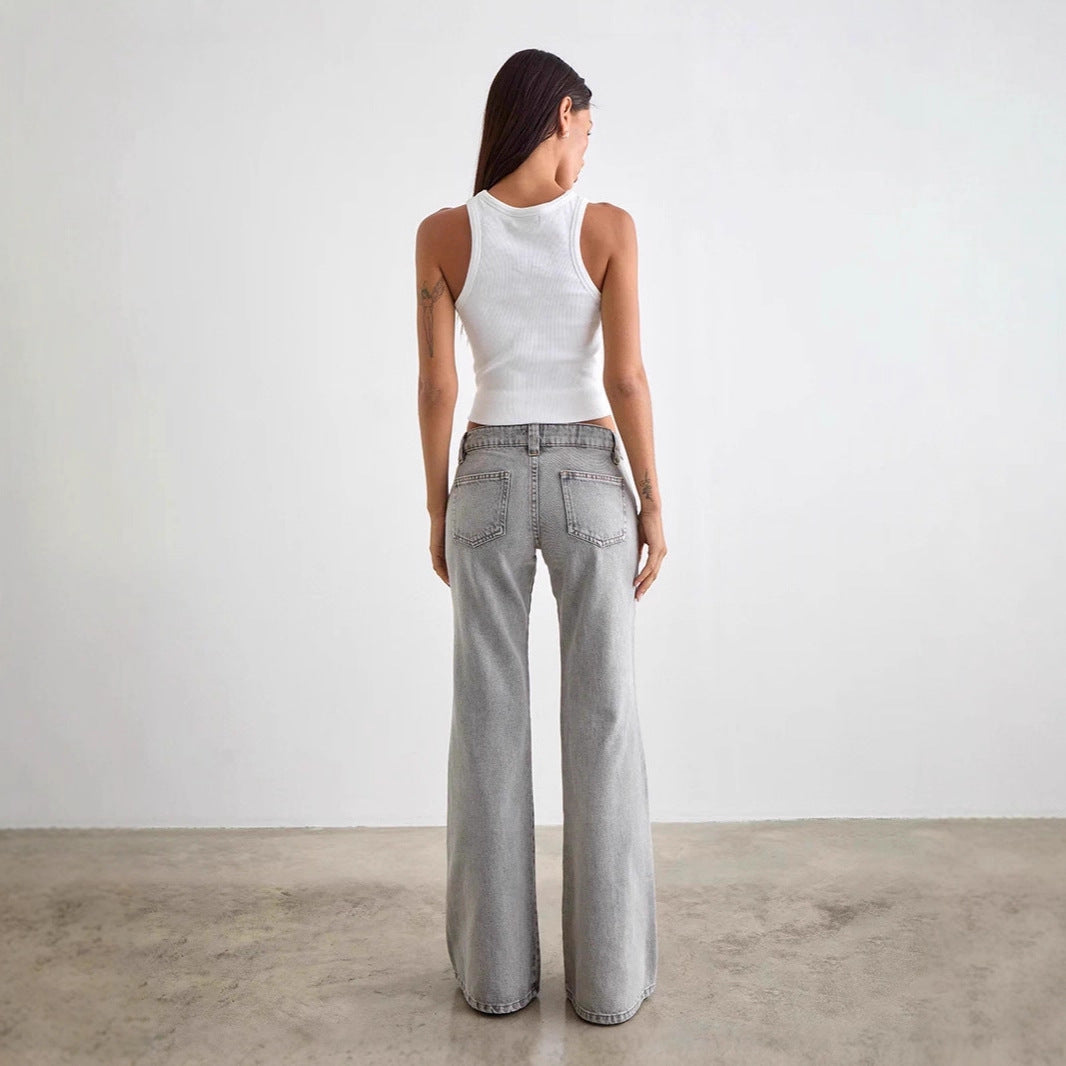 Women's Stretch Solid Color Slightly Flared Denim Jeans
