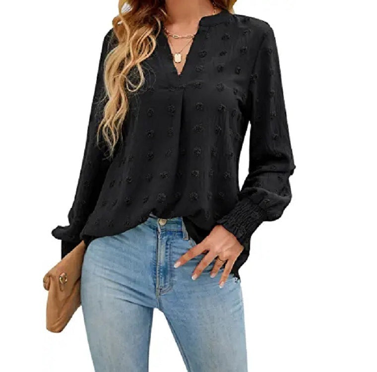 Women's Autumn Polka Dot Long-sleeved Bubble Sleeve Tops