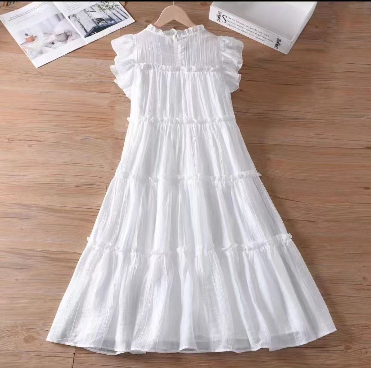 Children's Ethnic Style White Body Strap Braces Skirt Children's Dress