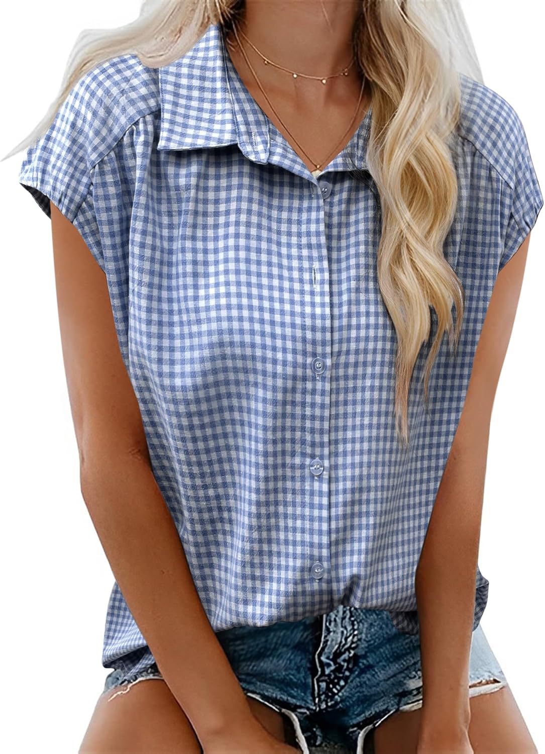 Women's Summer Button Short-sleeved Shirt Lapel Casual Blouse