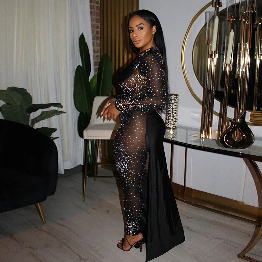 Hot Rhinestone Slim One-piece Nightclub Uniforms Fashion Casual Suit
