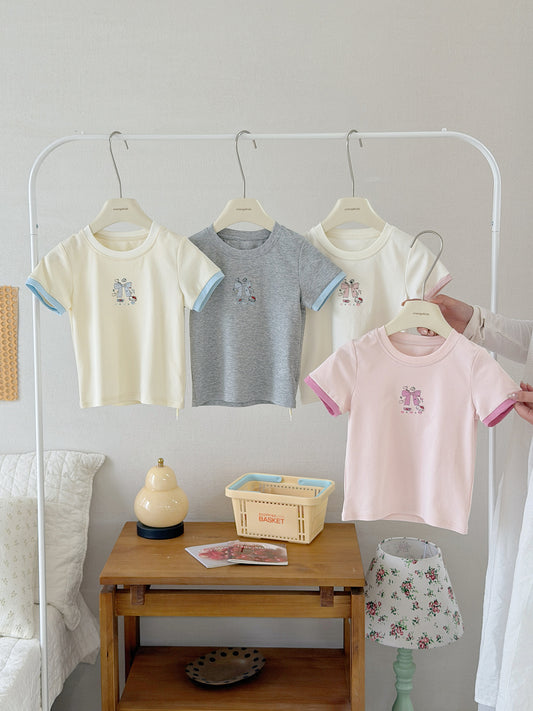 Children's Organic Pure Cotton Trendy Seamless Digital Spray Printing Embroidery Children's T-shirt