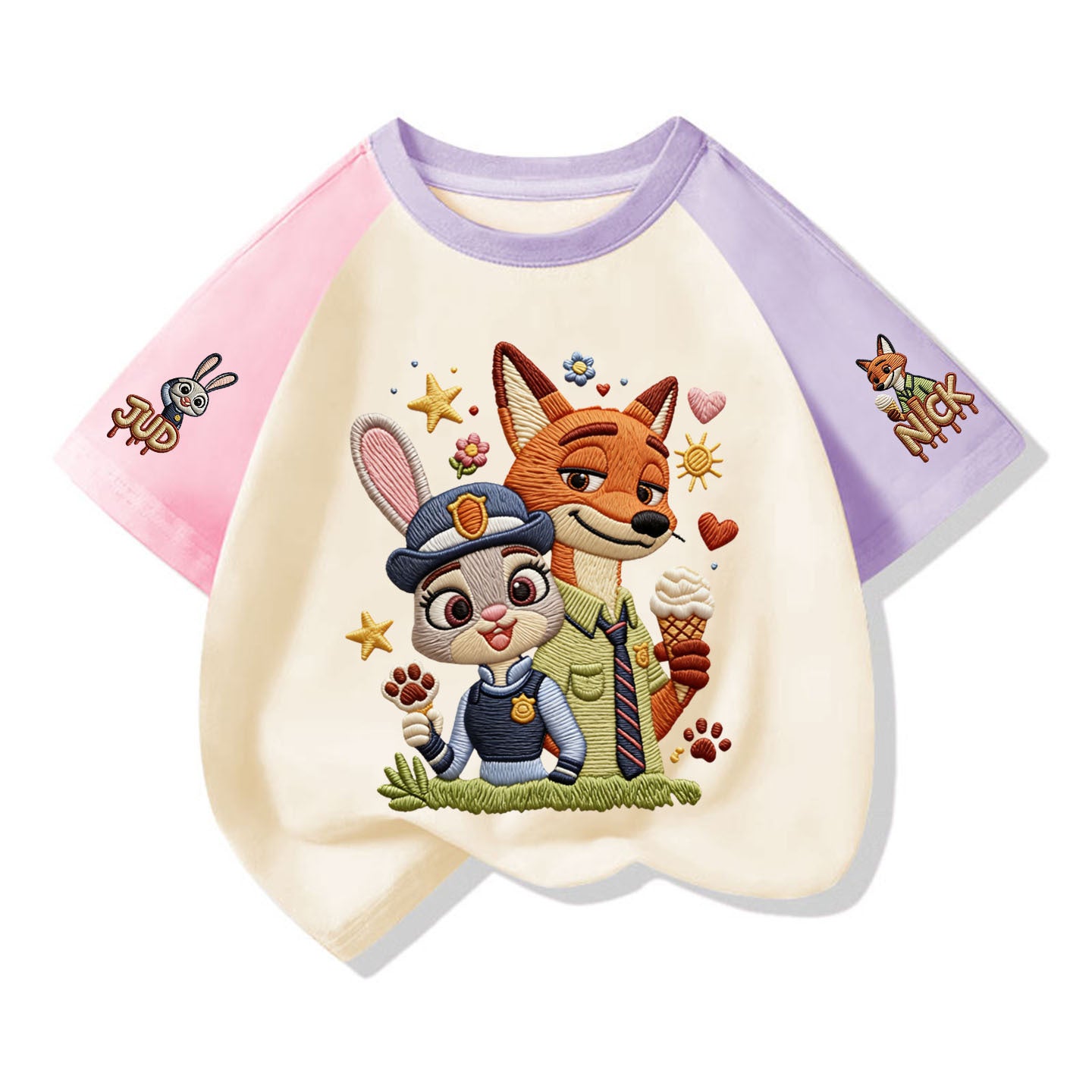 Joint Name Cotton Short Sleeve Imitation Embroidered Printed Children's T-shirt