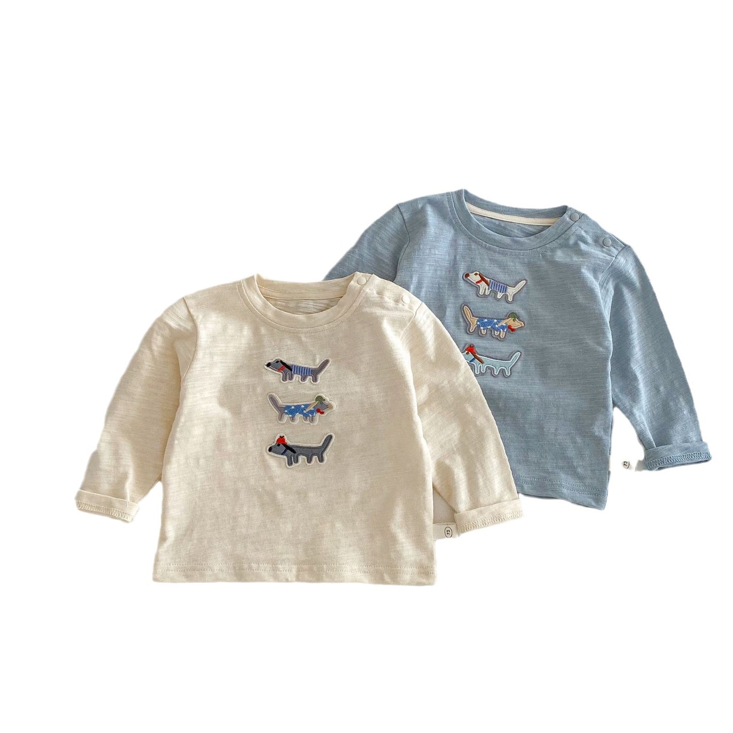 Children's Left Right Patch Cartoon Dog Bottoming Shirt Boy Loose Long Children's T-shirt