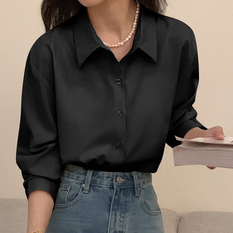 Women's Solid Color French Shirt Korean Style Loose Slim Fit Blouse