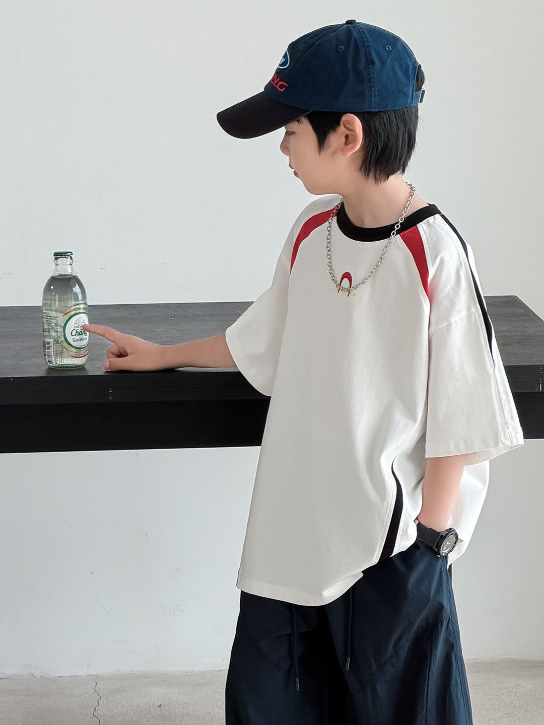Children's Short-sleeved Summer Loose Top Boys Medium Big Trendy Short Children's T-shirt