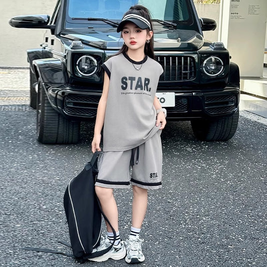 Children's Sports Summer Korean Style Loose Western Sleeveless Tank Children's Suit